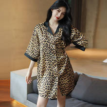 Newest Leopard Printing Night Dress Female Plus Size Casual Boyfriend Style Leopard Shirt Silk Pajamas Sexy Sleepwear 2024 - compre barato