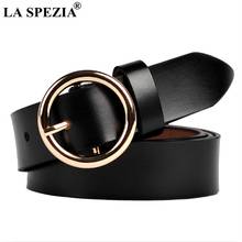 LA SPEZIA Woman Belt Circle Real Leather Pin Buckle Belt Ladies Black Round Genuine Leather Cowhide Fashion Female Brand Belts 2024 - buy cheap
