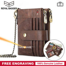 Royal Bagger Men Short Wallet with Chain Strap Free Engrave Retro Fashion RFID Block Real Genuine Cow Leather Purse Man Wallets 2024 - buy cheap