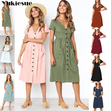 2019 summer dress women boho dresses women's cotton linen vintage beach party club sexy v neck bodycon dress female plus size 2024 - buy cheap