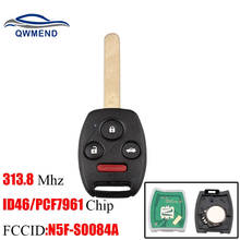 BHKEY, 3 + 1 botones, 313,8 Mhz, llave de coche remota para Honda Civic EX Si 2006-2011 ID46/PCF7961, Chip para llaves de coche Honda N5F-S0084-A 2024 - compra barato