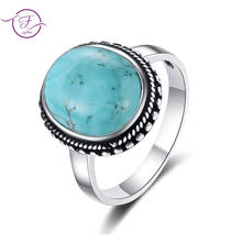 Elegant Simple Oval Natural Turquoise Rings for Women Girls Silver Ring Fine Jewelry Anniversary Engagement Party Gift 2024 - buy cheap