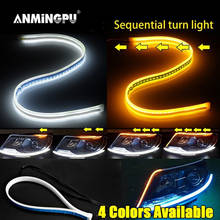 Anmingpu-fita de led flexível drl, 1 par, branca, amarela, luzes diurnas para carros 2024 - compre barato