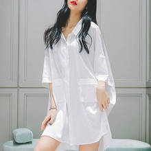 QWEEK Womens Nightgown White Dress Sleepwear Sleeping Shirts Summer Sexy Lingerie Room Wear 2020 Nightshirts 2024 - buy cheap