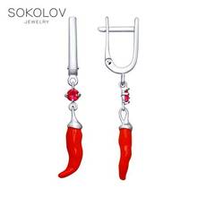 SOKOLOV drop earrings with stones in silver with enamel and cubic zirconia, fashion jewelry, 925, women's male, long earrings 2024 - buy cheap