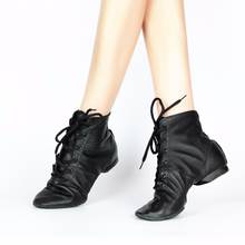 Zapatos de Jazz de cuero genuino para hombre y mujer, zapatillas de baile suaves para gimnasia, calzado de baile con cordones, Zapatos de Baile de Jazz alta, Unisex, color negro, 28-44 2024 - compra barato