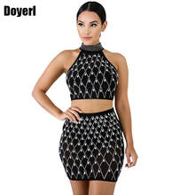 Sparkly Rhinestone Sexy 2 Piece Set Women Sheer Mesh Top and Skirt Set Night Club Party Two Piece Dresses Matching Sets Outfits 2024 - buy cheap