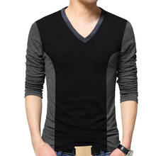 TFETTERS Top Brand Autumn Vintage Men T-shirt Long Sleeve Patchwork Black&gray V Neck T Shirts for Men Teeshirt Plus Size M-5XL 2024 - buy cheap