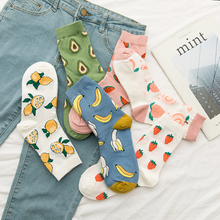 Calcetines de algodón con dibujos animados para mujer, medias de calle de moda, con fruta, sandía, limón, fresa, plátano, aguacate, versión coreana, Primavera, novedad 2024 - compra barato