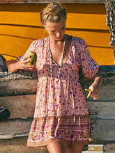 Jastie 2022 Summer Floral Print Mini Dress Women V Neck Half Sleeve Lady Short Dress Boho Vintage Loose Casual Beach Vestidos 2024 - buy cheap