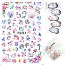 Pegatinas decorativas para uñas de manicura, calcomanías adhesivas para decoración de uñas, con diseño de unicornio, accesorios 2024 - compra barato