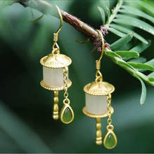 Natural Hetian Jade Prayer Wheel Earrings S925 Sterling Silver Tassel Jasper Earrings Earrings Ward off Evil and Stay Safe 2024 - buy cheap