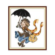 Kit de punto de cruz de una niña con paraguas, bordado de punto de cruz aida 14ct 11ct, bordado artesanal hecho A mano 2024 - compra barato