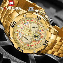 Naviforce relógio masculino esportivo, relógio de pulso masculino de ouro e aço inoxidável quartzo, cronógrafo e data, luxuoso de marca 9175 2024 - compre barato