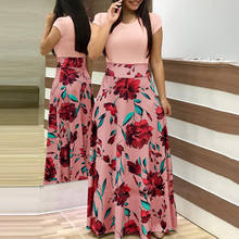 Two Pieces Dress Women Short Sleeve Robe Long Flower Floral Dress Summer Long Women New Female Summer Beautiful A-Line Dresses 2024 - buy cheap