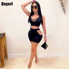 Sexy Summer Two Piece Short Set for Women Party Club Outfits Matching Sets Lace Up Crop Top Shorts 2 Piece Sets Womens Outfits 2024 - buy cheap
