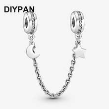 Compatible con pulsera Pandora Original, abalorio de plata de ley 925, cadena de seguridad de media luna y estrella, joyería Berloque 2024 - compra barato