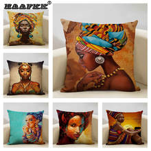 African Art Oil Painting Cushion Cover Ethnic Women's Living Room Sofa Decorative Pillow Cover 45x45cm Linen Chair Cushion 2024 - buy cheap