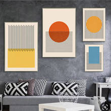 Abstract Yellow Blue Orange Geometric Shapes Poster Black Line Canvas Painting Wall Art Picture Living Room Home Interior Decor 2024 - buy cheap