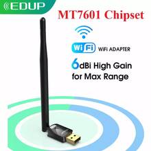 EDUP 150Mbps USB WiFi Adapter High Gain 6Dbi Antenna 802.11n MT7601 Chipset Long Distance Wireless Network Receiver Card for PC 2024 - купить недорого