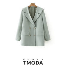 TMODA347 Za-Blazer liso para mujer, traje elegante con cuello con muescas, ropa de oficina, abrigo de manga larga con bolsillos, prendas de vestir exteriores para mujer, Tops Chic 2024 - compra barato