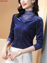 Women Winter Spring Basic Wear Elegant Office Lady Slim Casual Solid Black Sheer Warm Velvet Inside Peplum Tops And Blouses 2024 - buy cheap