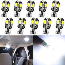 Lâmpada led para interior de automóveis, luz para placa de freio, 10pçs, t10, w5w, 5730, 8smd, lâmpada branca, iluminação extra, 12v 2024 - compre barato