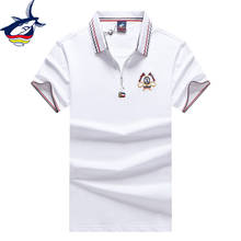 Vermelho azul branco 95% algodão camisa polo homem com manga curta zíper design bandeira bordado moda casual marca tace & shark polo 2024 - compre barato