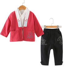 Estilo chinês tradicional outono crianças menino retrô hanfu conjunto de roupa tang camiseta top calças bordado roupa de algodão para crianças 2024 - compre barato