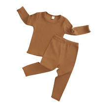 Conjunto de pijama infantil, pijama de cor sólida para meninos, de algodão, blusa e calça de manga comprida, roupas para crianças de 1 a 4 anos 2024 - compre barato