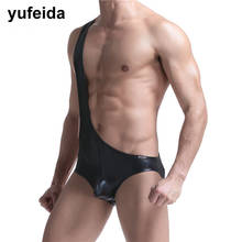 Sexy Men Undershirts Wrestling Singlet Bodysuit Faux Leather Open Butt Jumpsuits Gay Underwear Underpants Men Briefs Penis Pouch 2024 - buy cheap