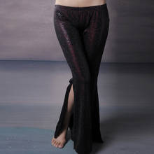 Calça feminina plissada para dança do ventre, calça feminina estampada com aberturas rústicas, em 2 cores 2024 - compre barato