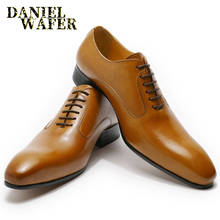 Sapato masculino de couro genuíno, calçado estilo oxford preto, marrom, com cadarço, para negócios, casamento e formal 2024 - compre barato