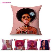 Lovely Pink African Girl Exotic Style Home Decorative Sofa Throw Pillow Case Black Funky Art Cotton Linen Chair Cushion Cover 2024 - buy cheap