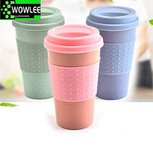 Taza de té y café creativa ecológica, taza de bebida de agua de viaje de paja de trigo con tapa de silicona, rosa y azul, nuevo 2024 - compra barato