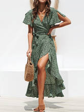 Aachoae Long Wrap Dress 2021 Summer Boho Style Floral Print Maxi Beach Dress Sexy Side Split Party Dress Sundress Vestidos 2024 - buy cheap