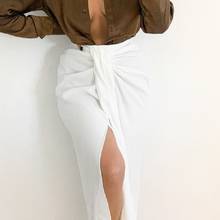 Falda de oficina elegante para Mujer, falda envolvente anudada, Falda Midi blanca Vintage de cintura alta con cremallera trasera, 2020 2024 - compra barato