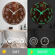 Luminous Wall Clock Wood Silent light in dark night Nordic Fashion Wall Clock Non Ticking Clock With Night Light 12 Inch 2024 - buy cheap