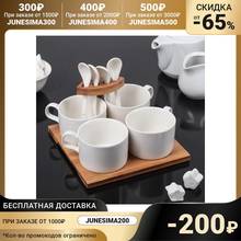 Set of "Estet" mugs, 150 ml, 4 pcs, with spoons, on a stand Kitchen supplies Simaland Mug Tableware Utensils for beverage Home dining room and bar goods Mugs Drinkware Garden tea coffee 2024 - buy cheap