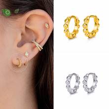 Pendientes de plata 100% auténtica para mujer, aretes de aro Huggie con hebilla para la oreja, joyería circular con cuentas redondas pequeñas, prevención de alergias, 925 2024 - compra barato