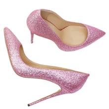 Sexy Women Pink Sequins Shoes Gold Sliver High Heels Spring Autumn New Pointed Toe Female Party Prom Pumps Big Size 45 46 D009B 2024 - buy cheap