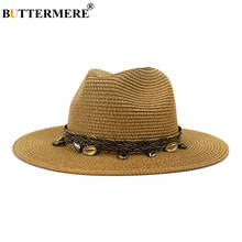 BUTTERMERE Panama Hat Stylish Sun Hats for Women Straw Fedora Hat Khaki Black Pink Beige Summer Beach Wide Brim Hat 2024 - buy cheap