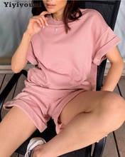 Yiyiyouni Summer Loose Tracksuits 2 Piece Set Women Short Sleeve T-shirt and Short Pants Suits Women Casual Solid Tracksuit 2021 2024 - buy cheap