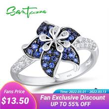 SANTUZZA Silver Ring For Women 925 Sterling Silver Blooming Flower Blue Pink White Cubic Zirconia anillos Party Fine Jewelry 2024 - buy cheap