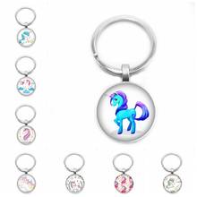 2019 New Rainbow Horse Key Ring Cute Anime Cartoon Unicorn Claw Key Chain 25mm Glass Convex Round Key Ring Children Gift Jewelry 2024 - buy cheap