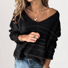 Autumn Winter Sweater For Women Long Sleeve V-neck Striped Sweaters Loose Jumper Casual Top Women Clothes 2024 - buy cheap