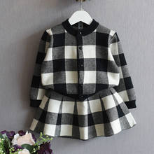 2018 New Autumn Girls Clothing Sets Kids Knitted Suits Long Sleeve Plaid Jackets+ Skirts 2Pcs for Kids Suits 2-8T Clothes CC088 2024 - buy cheap