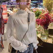 Women Shirts 2022 Fashion Chiffon Sweet Solid Flare Sleeve Turtleneck Cute Loose All-match Blous Leisure Chic Soft Blouses 2024 - buy cheap