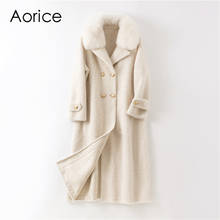 Aorice-Chaqueta de piel auténtica de oveja para mujer, abrigo de piel de lana para mujer, Cuello de piel de zorro, Trench largo de talla grande, Parkas, Abrigos, Chaquetas H1706 2024 - compra barato