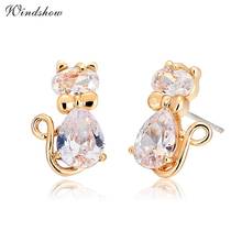 Yellow Gold Color Cute Kitten Cats Butterfly Bow Knot CZ Stud Earrings for Women Children Girls Kids Gatos Jewelry Aros Aretes 2024 - buy cheap